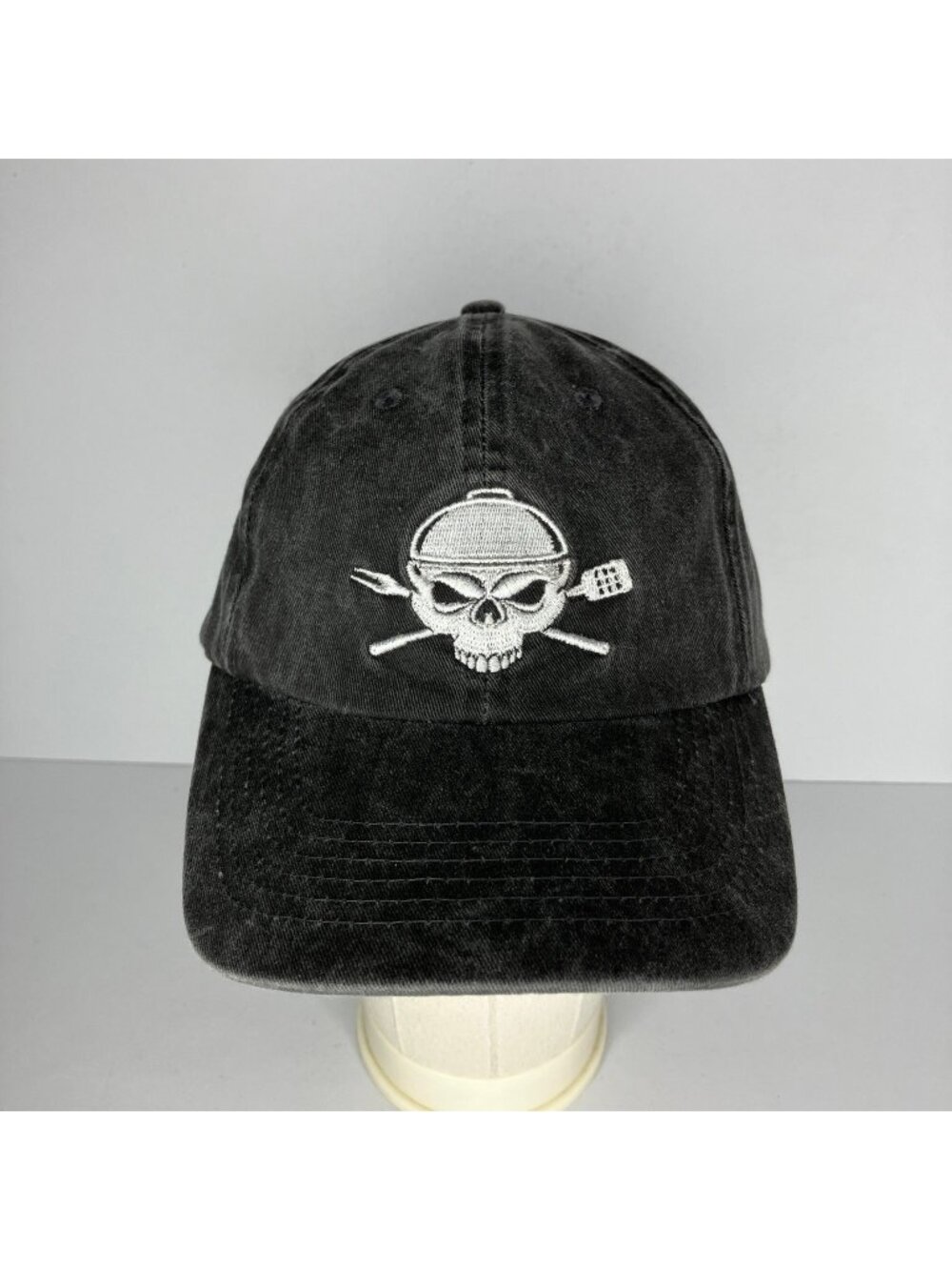 KURVBALL Barbecue Whiskey Skull Logo Baseball Cap Adjustable Washed Black Men's